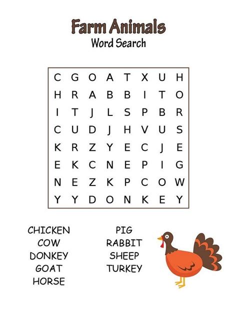 Easy Word Search For Kids Dibujo Para Imprimir Easy Farm Animals