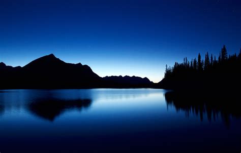 Wallpaper Trees Mountains Lake Silhouette Canada Albert