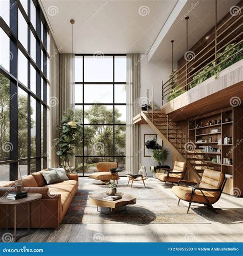 Interior Design of Modern Duplex Living Room with Staircase. Created