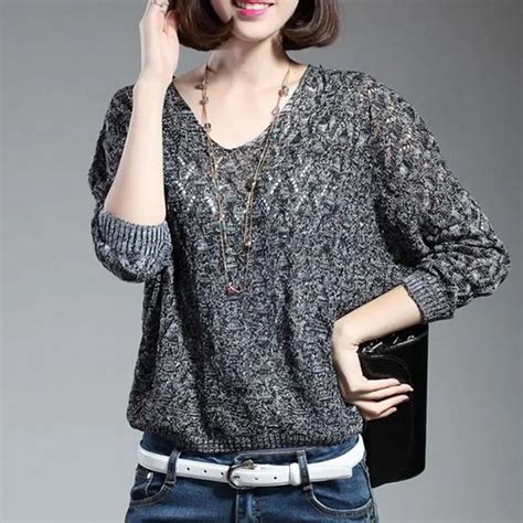 sexy autumn and winter women basic pullover hollow out sweaters loose knit v neck solid female