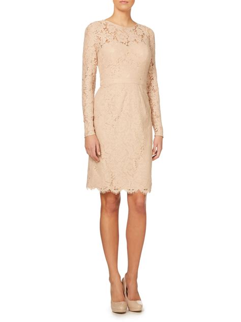 Js Collections Long Sleeve All Over Lace Dress In Beige Champagne Lyst