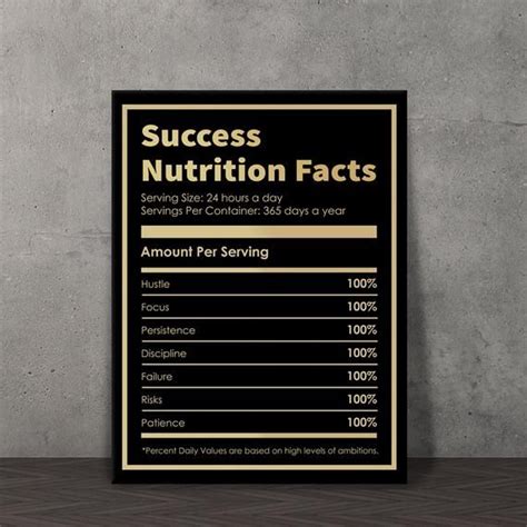Success Nutrition Facts Inspirational Wall Art Canvas Print Signs