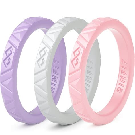 Rinfit Stackable Silicone Rings Thin Rubber Wedding Bands For Women