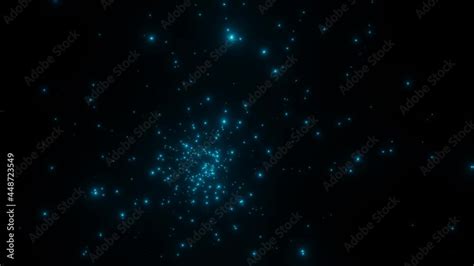 Glowing Blue Particles Flying Towards Camera Starfield Simulation Or