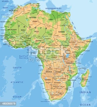 Seterra es una plataforma de juegos de geografía gratuita, que te enseñará a ubicar ciudades y países del mundo a través de los mapas. High Detailed Physical Map Of Africa Stock Vector Art & More Images of 2015 480093578 | iStock