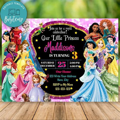 Editable Disney Princess Invitation Digital File Createpartylabels