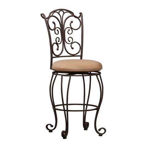 Metal Bar Stool With Cushioned Seat And Scrollwork Details Brown Wxf 02