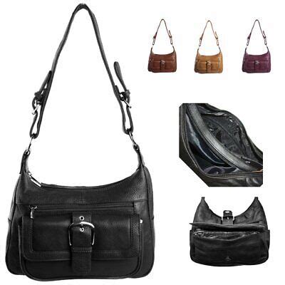 Genuine Leather Hobo Shoulder Handbag W Buckled Flip Closure Pocket Ebay