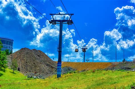 Gold Gondola In Operations During Summer Day At Zlatibor Serbia Stock