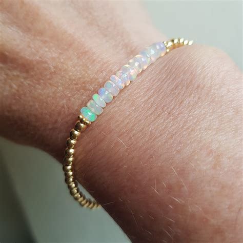 Ethiopian Opal Stretch Bracelet 14k Gold Fill Tiny 4mm Gemstone Bead