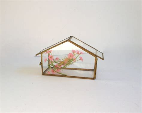 Decorative Brass And Glass House Box Etsy