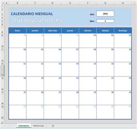 Crear Un Calendario Mensual En Excel Para Notas De Años Perpetuo