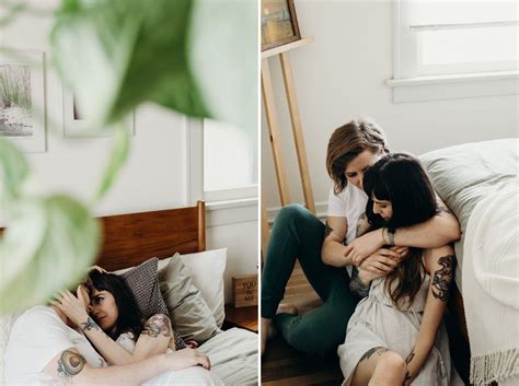 A Cute Couple Gets Cuddly In Their Bedroom During An In Home Portrait