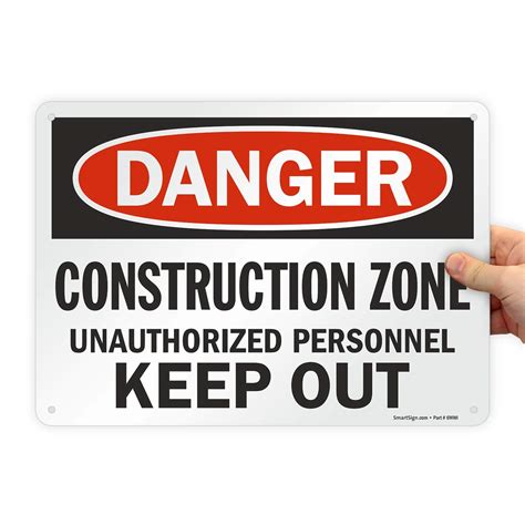 smartsign plastic osha safety sign legend danger construction zone 10 high x 14 wide