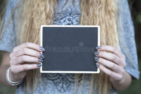 Woman Holding Chalkboard Stock Image Image Of Life Holding 74885347