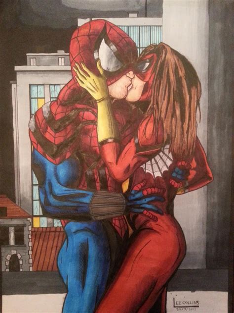 Spiderman Kissing Spider Woman Colour Version By Skoolnik On Deviantart