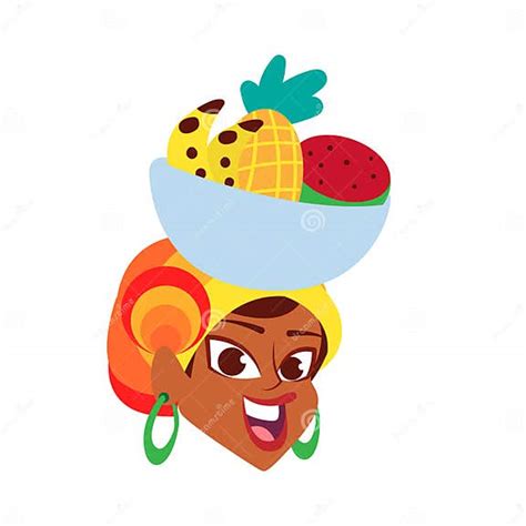 Palenquera Colombian Woman With Fruit Basket On Her Head Vector Stock Vector Illustration Of