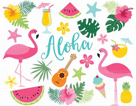 aloha flamingo tropical bird vector clipart by myclipartstore