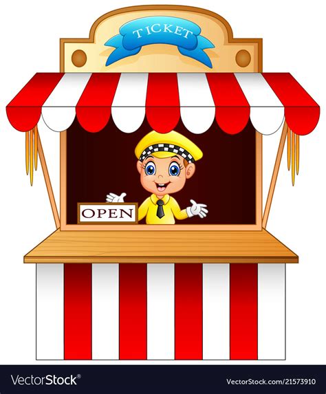 Cartoon Boy Selling Ticket At The Booth Royalty Free Vector