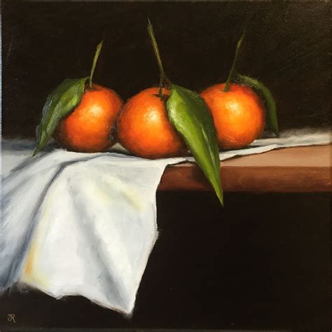 Clementine Trio Realistic Oil Painting Fruit Painting Daily Painting