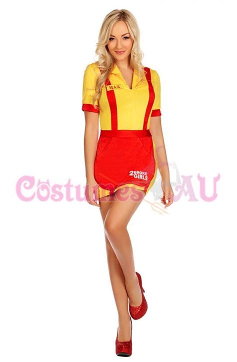 2 Broke Girls Waitress Fancy Dress Costume Name Tags Apron Dress Full