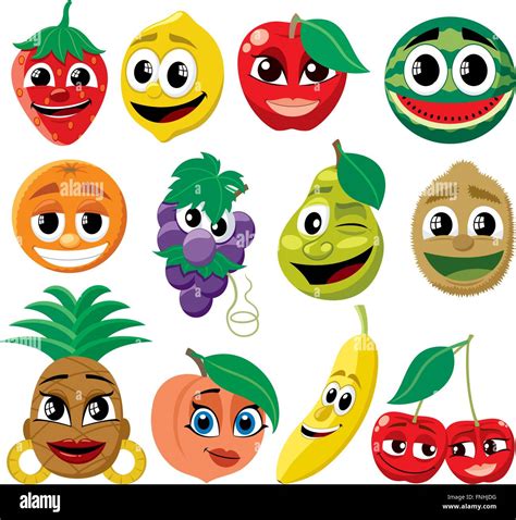 Set Of Funny Cartoon Fruits Stock Vector Image And Art Alamy