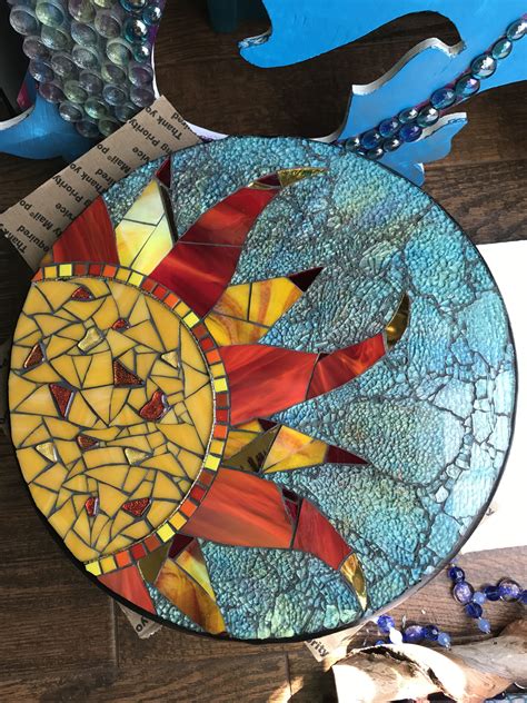 Mosaic Sun Using Stained Glass Mirror And Tempered Glass Stained