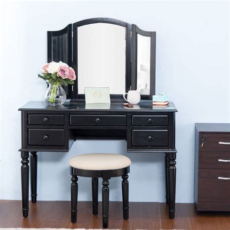 Best resource on home interior and vanity table with lighted mirror and bench design. Merax Black Vanity Table Set with Mirror and Stool Make-up ...