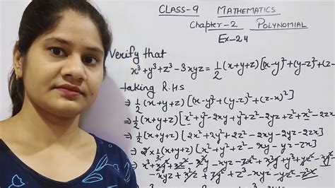 class 9 mathematics chapter2 verify that x³ y³ z³ 3xyz ½ x y z [ x y ² y z ²] youtube