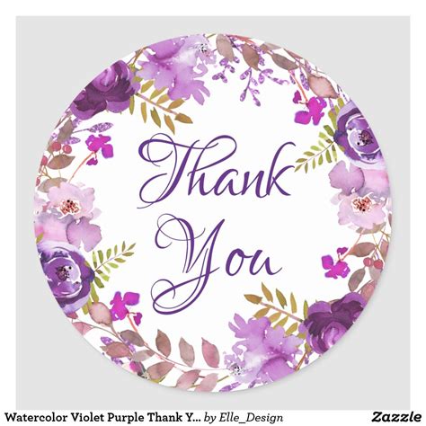 Simply select your favorite sticker design template from our online library, then choose size and color options. Watercolor Violet Purple Thank You Favor Classic Round ...