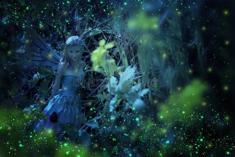 Image Of Magical Little Fairy In The Night Forest Stock Photo Image
