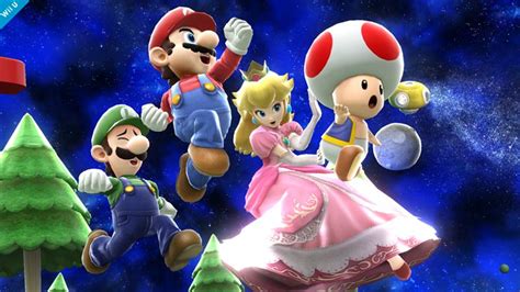Mario Luigi Peach And Toad Ready To Brawl On The Super Mario Galaxy