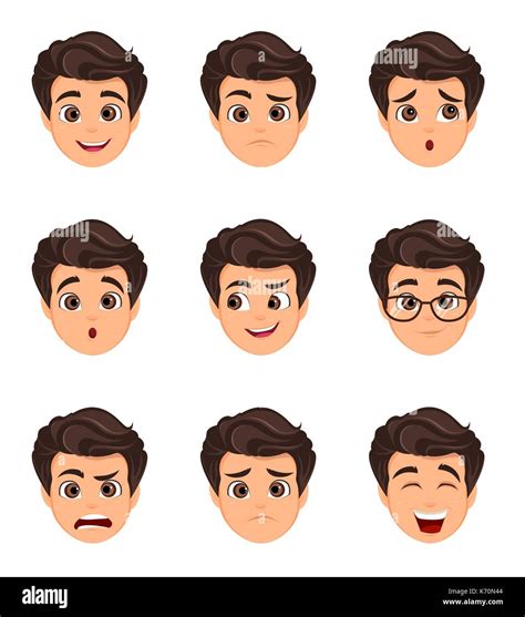 Male Emotions Set Facial Expression Cartoon Character With Various Face Expressions Vector
