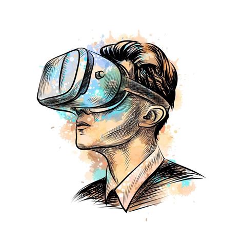 Man Wearing Virtual Reality Headset From A Splash Of Watercolor Hand