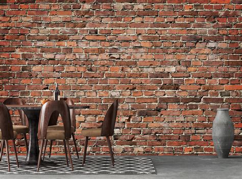 Old Red Brick Wallpaper Rustic Country Industrial Stone Etsy Uk