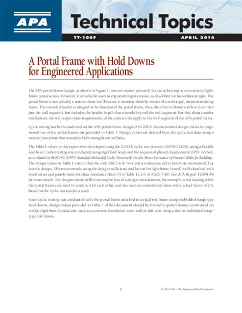 Pdf Technical Topics A Portal Frame With Hold Downs For Engineered