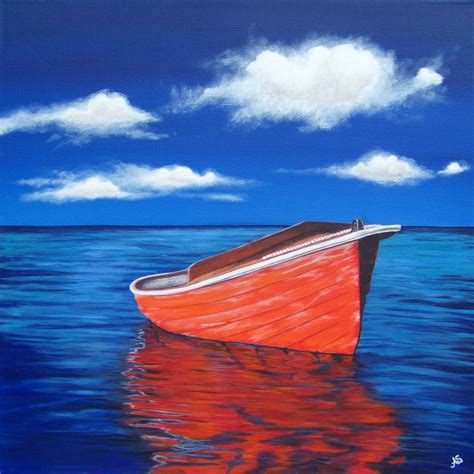 The Creative Canvas Little Red Fishing Boat Beach Painting Boat