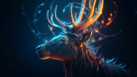 Male Deer With Glowing Antlers Magical Artistic Render Stock