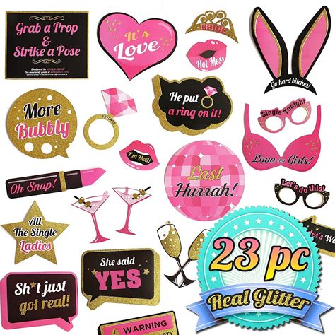 Bachelorette Party Photo Booth Props Kit Bridal Shower Hen Party Decorations Real Gold