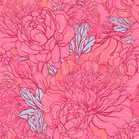 Elegant Seamless Color Peony Pattern On Gray Background Vector