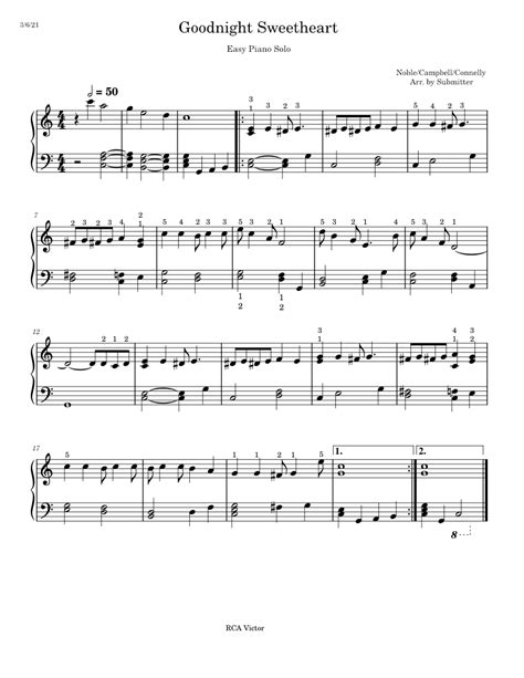 Goodnight Sweetheart Sheet Music For Piano Solo