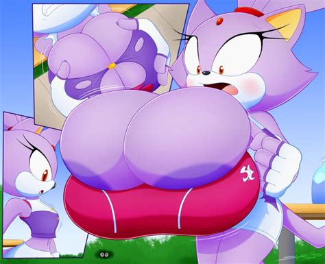 slickehedge blaze the cat sonic series 1girl blush breast expansion breast growth