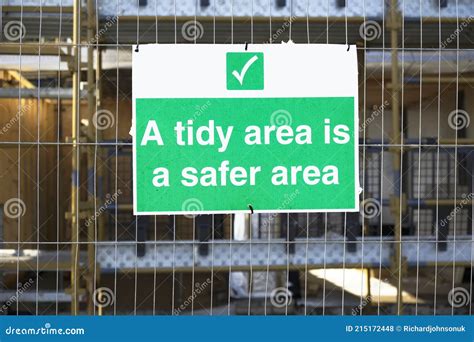 A Tidy Area Is A Safe Area Construction Site Safety Sign Stock Photo