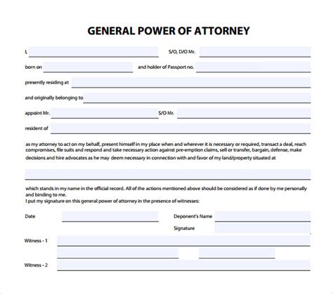 Free Sample General Power Of Attorney Forms In Pdf Ms Word