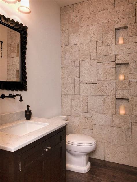 46 Awesome Small Powder Room Design Ideas Stone Tile Bathroom