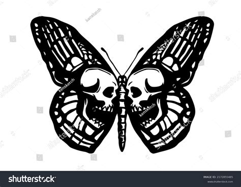 Black White Deadhead Butterfly Doodle Illustration Stock Vector