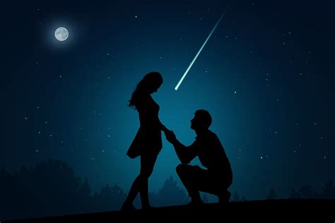 Manipulation Silhouette Romantic Love Couple Moon Stars Two
