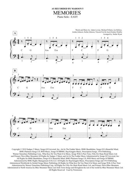 memories easy piano by maroon digital sheet music hot sex picture