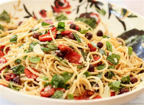 Simple Spaghetti With Roasted Cherry Tomatoes Olives Basil Homemade Italian Cooking