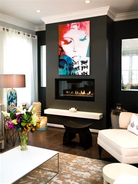 Black And White Transitional Living Room With Modern Gas